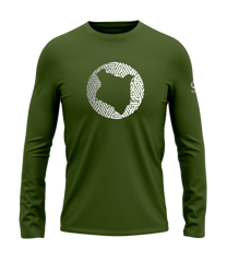 home_254 LONG-SLEEVED JUNGLE GREEN T-SHIRT WITH A SILVER MAP PRINT – COTTON PLUS FABRIC