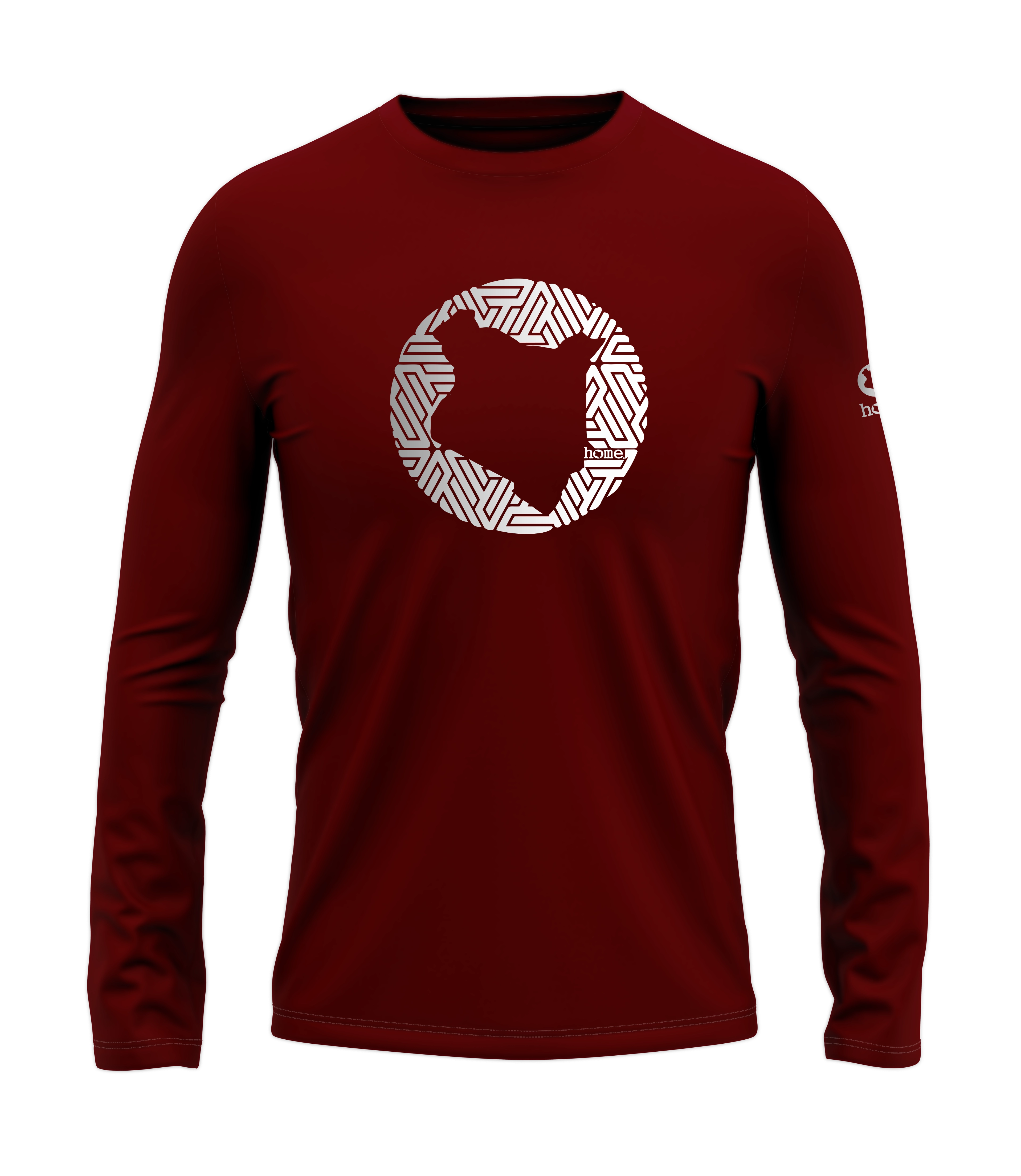 home_254 LONG-SLEEVED MAROON RED T-SHIRT WITH A SILVER MAP PRINT – COTTON PLUS FABRIC