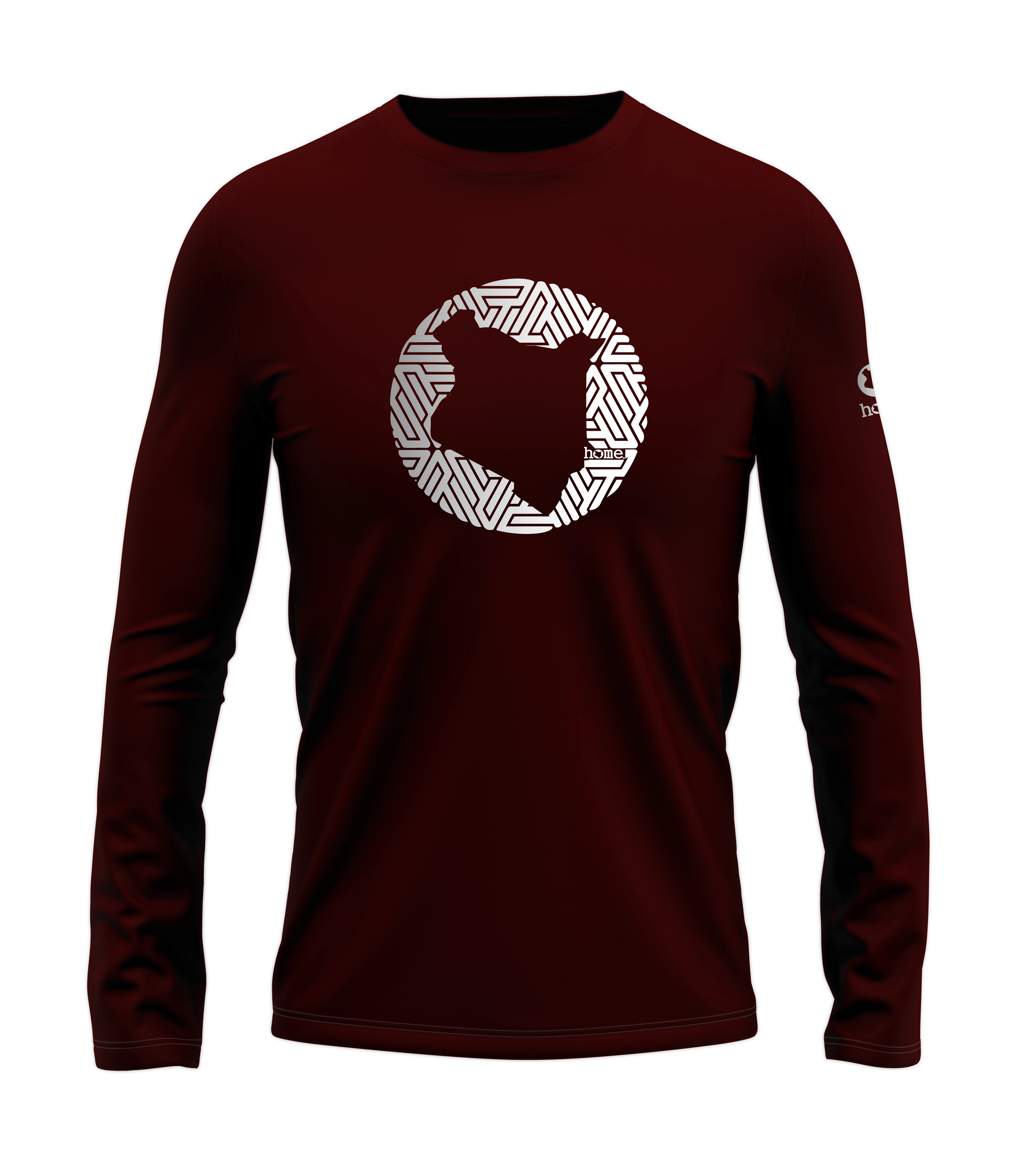 home_254 LONG-SLEEVED MAROON T-SHIRT WITH A SILVER MAP PRINT – COTTON PLUS FABRIC