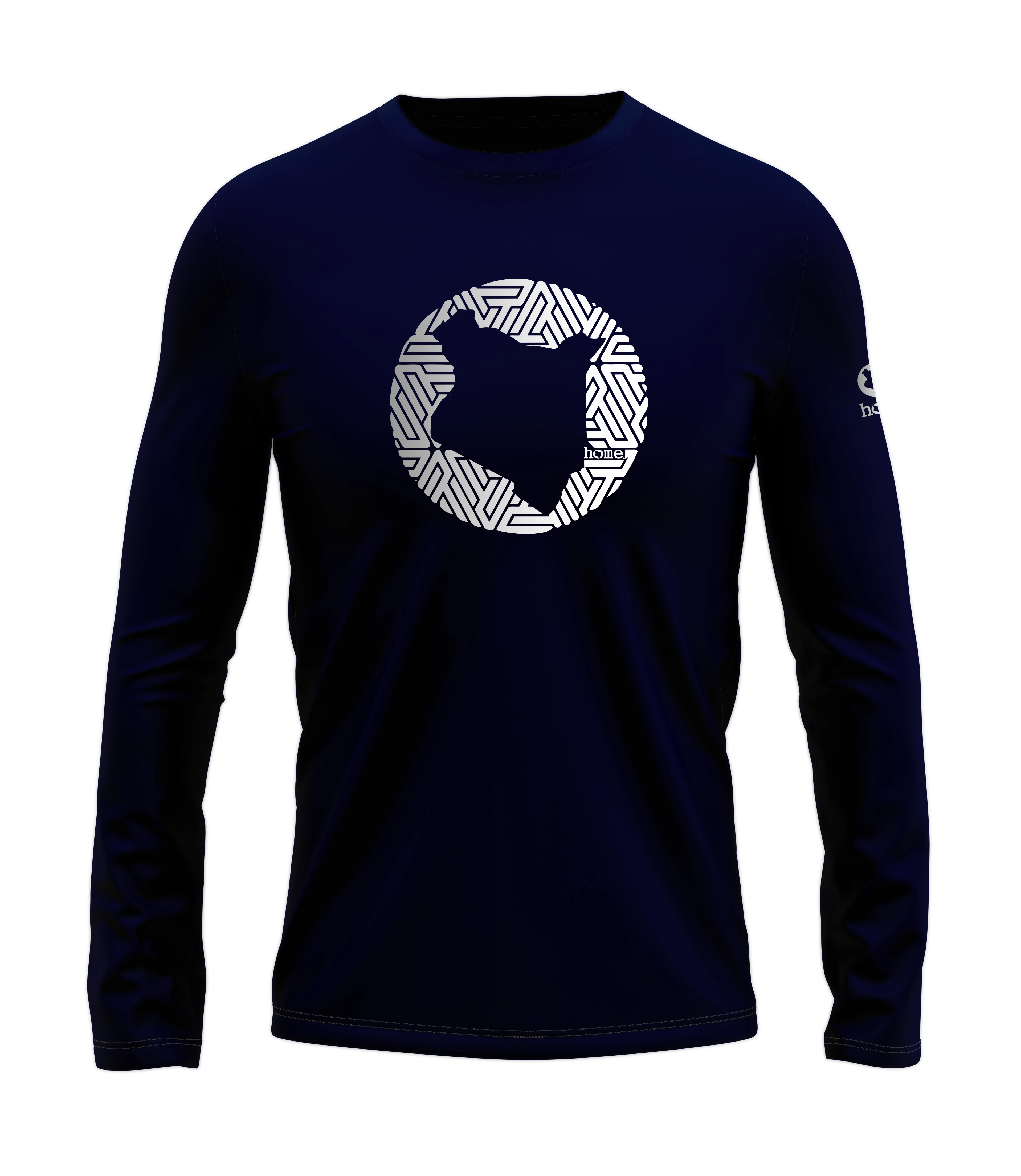 home_254 LONG-SLEEVED NAVY BLUE T-SHIRT WITH A SILVER MAP PRINT – COTTON PLUS FABRIC