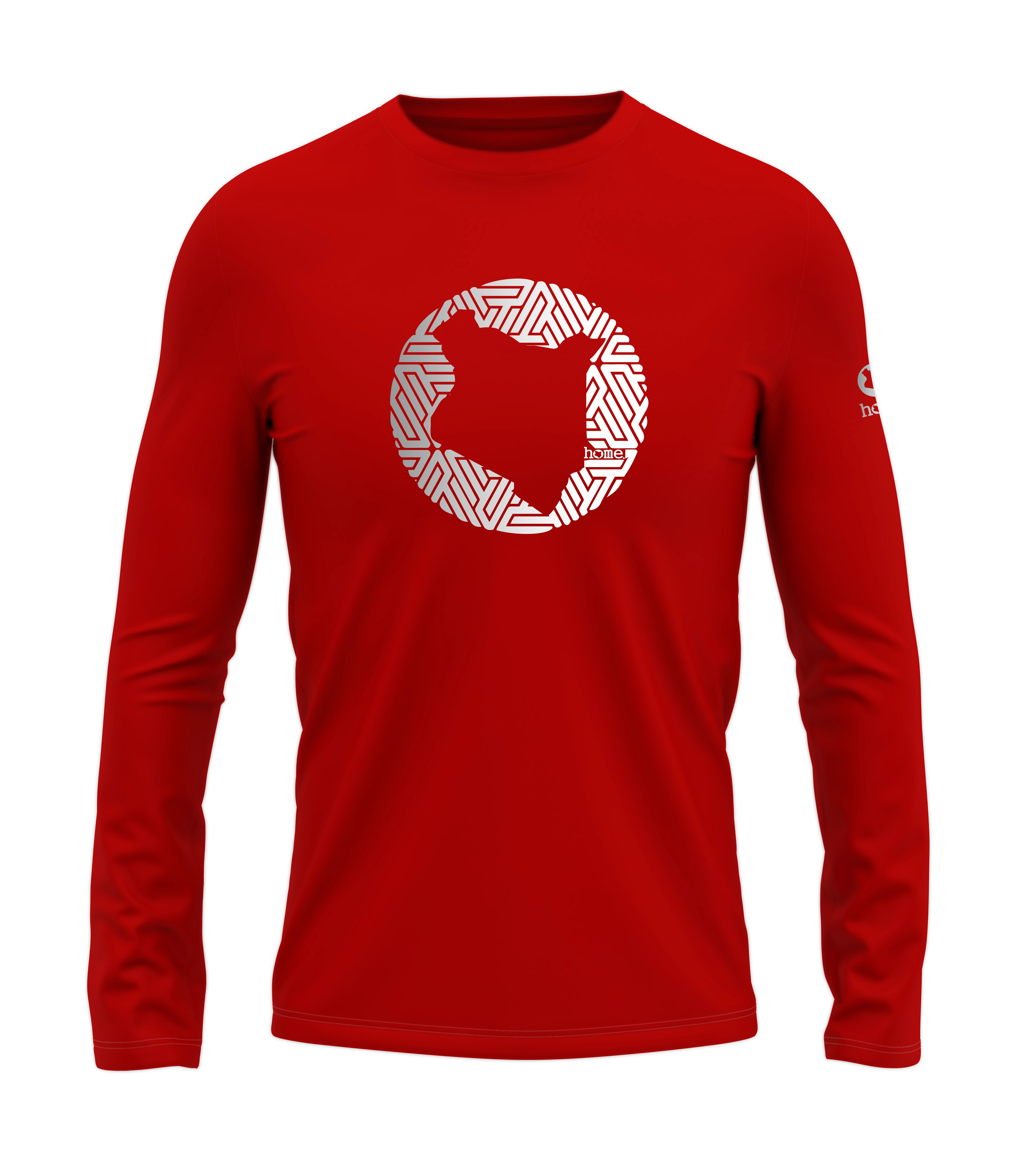 home_254 LONG-SLEEVED RED T-SHIRT WITH A SILVER MAP PRINT – COTTON PLUS FABRIC