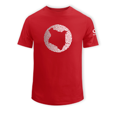 home_254 SHORT-SLEEVED RED T-SHIRT WITH A SILVER MAP PRINT – COTTON PLUS FABRIC