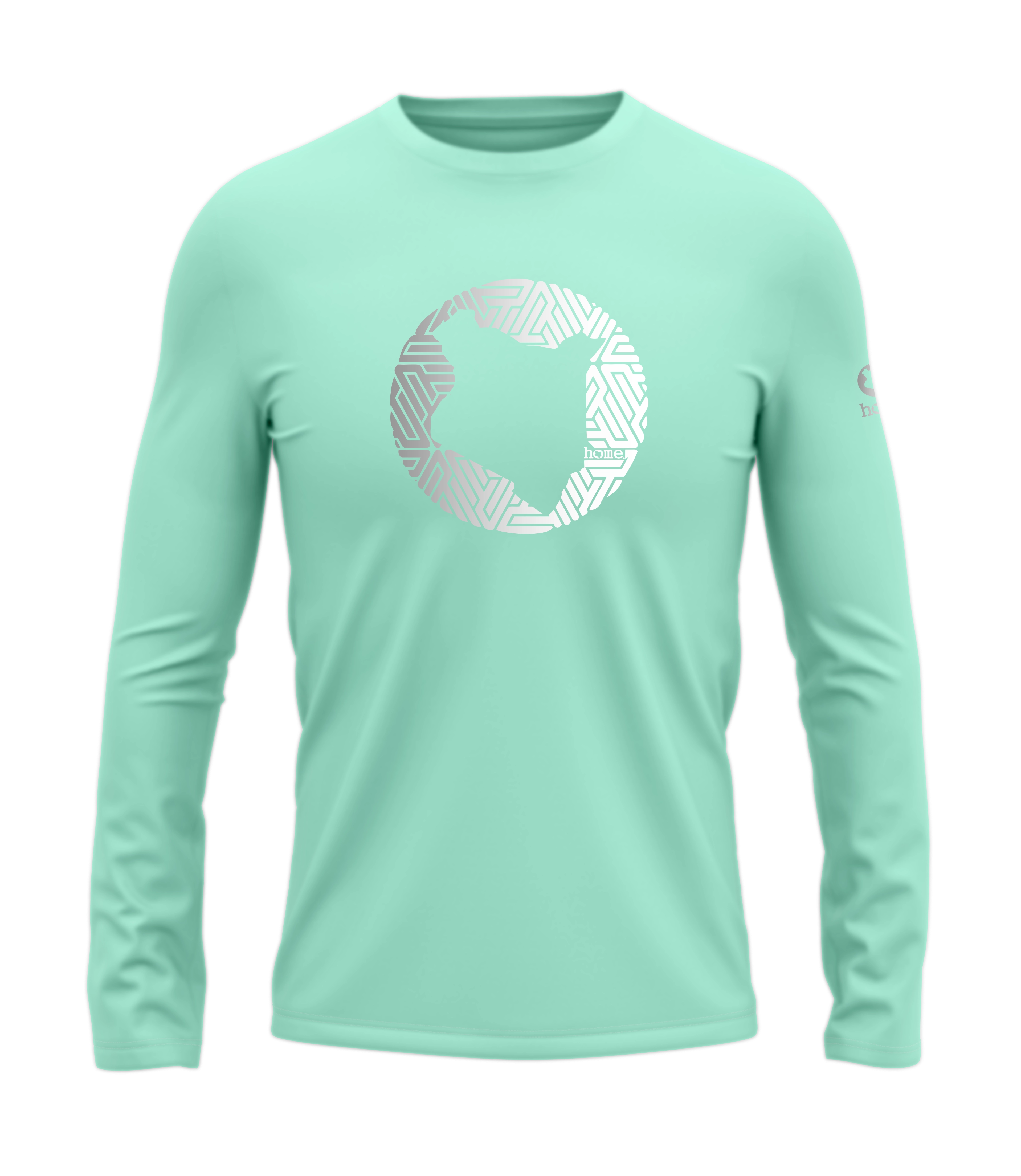 home_254 LONG-SLEEVED TURQUOISE GREEN T-SHIRT WITH A SILVER MAP PRINT – COTTON PLUS FABRIC