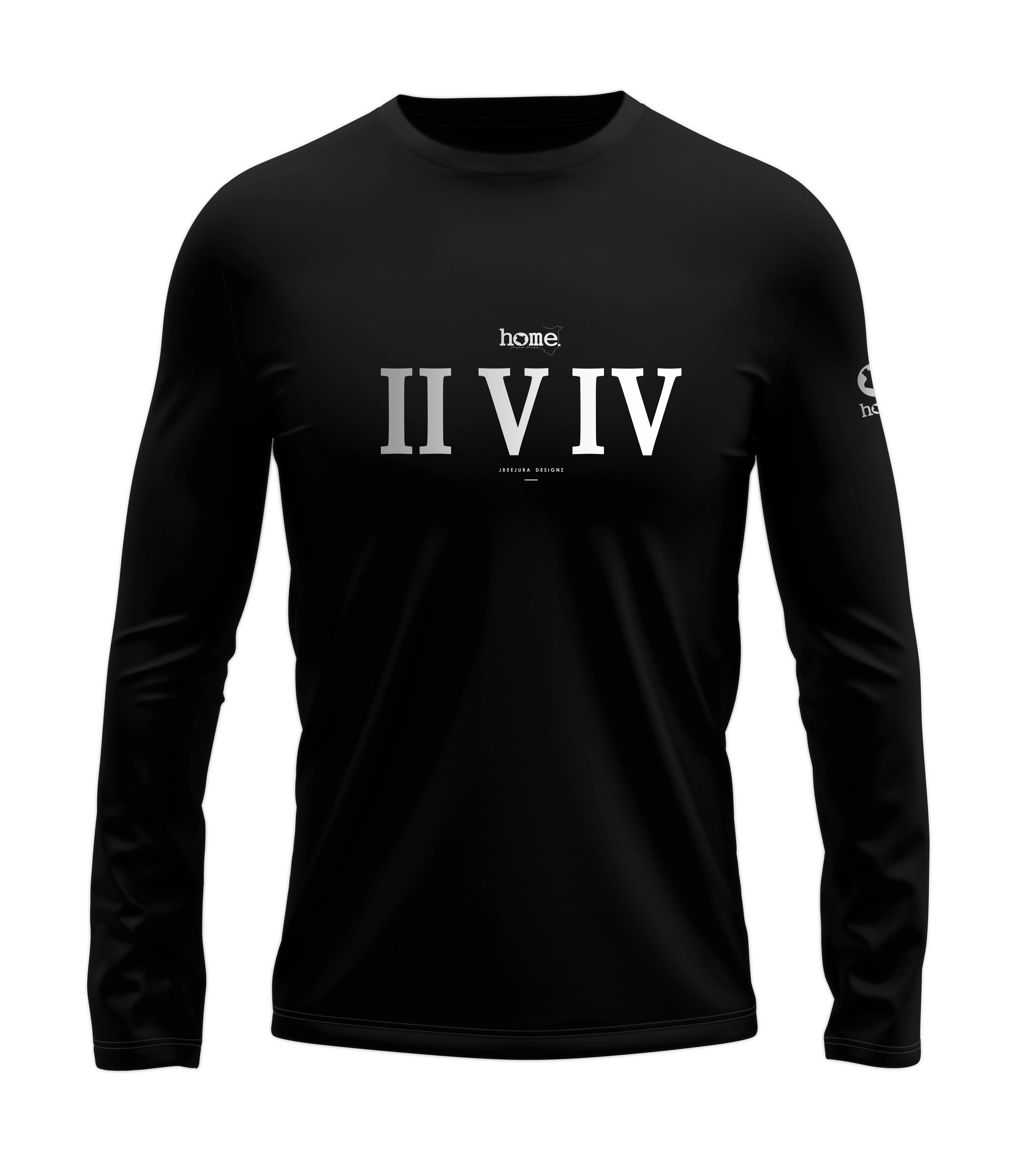 home_254 LONG-SLEEVED BLACK T-SHIRT WITH A SILVER ROMAN NUMERALS PRINT – COTTON PLUS FABRIC