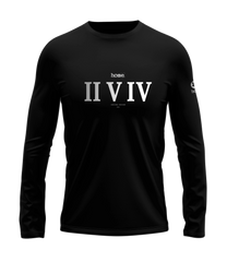 home_254 LONG-SLEEVED BLACK T-SHIRT WITH A SILVER ROMAN NUMERALS PRINT – COTTON PLUS FABRIC