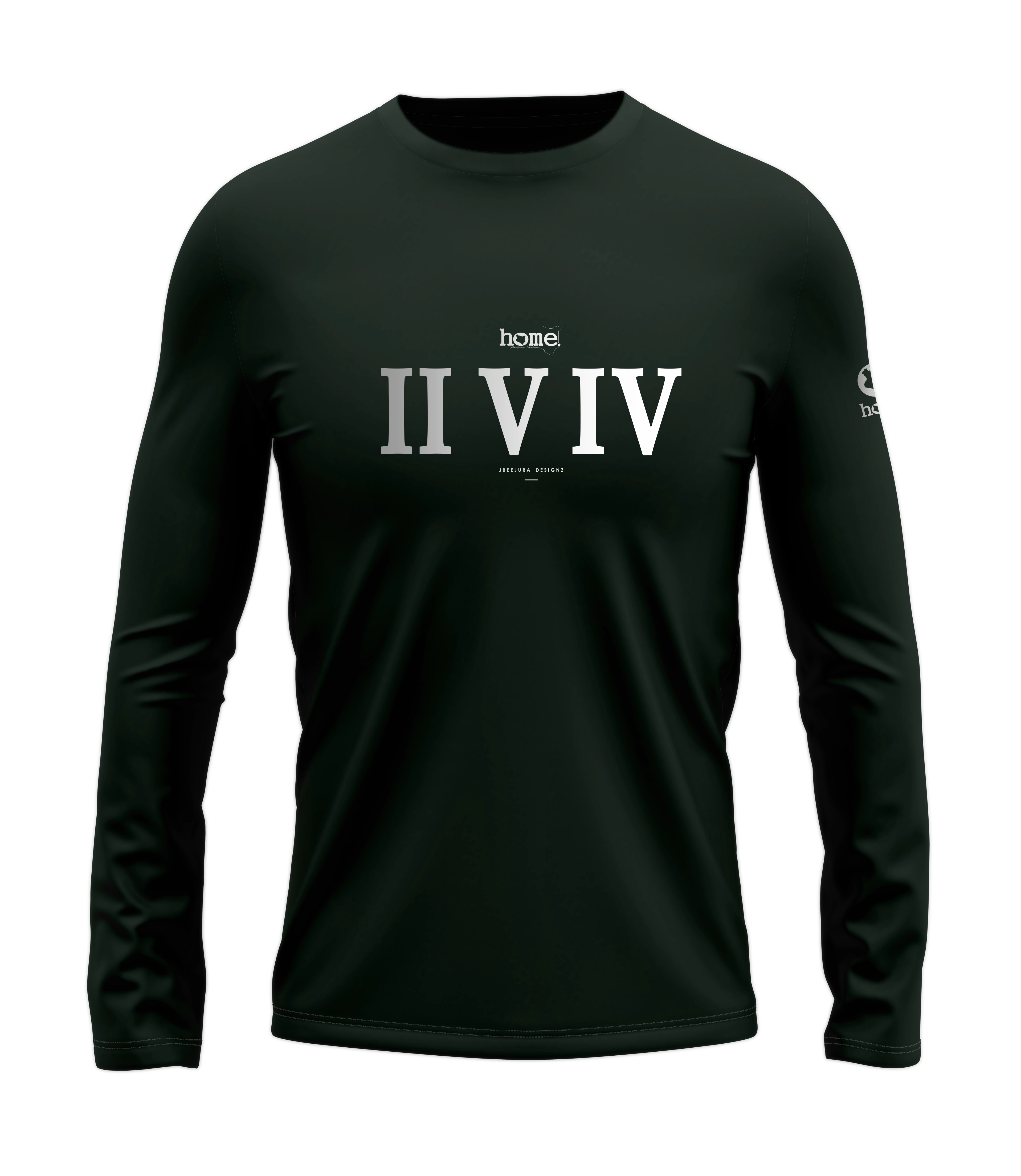 home_254 LONG-SLEEVED FOREST GREEN T-SHIRT WITH A SILVER ROMAN NUMERALS PRINT – COTTON PLUS FABRIC