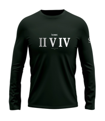 home_254 LONG-SLEEVED FOREST GREEN T-SHIRT WITH A SILVER ROMAN NUMERALS PRINT – COTTON PLUS FABRIC