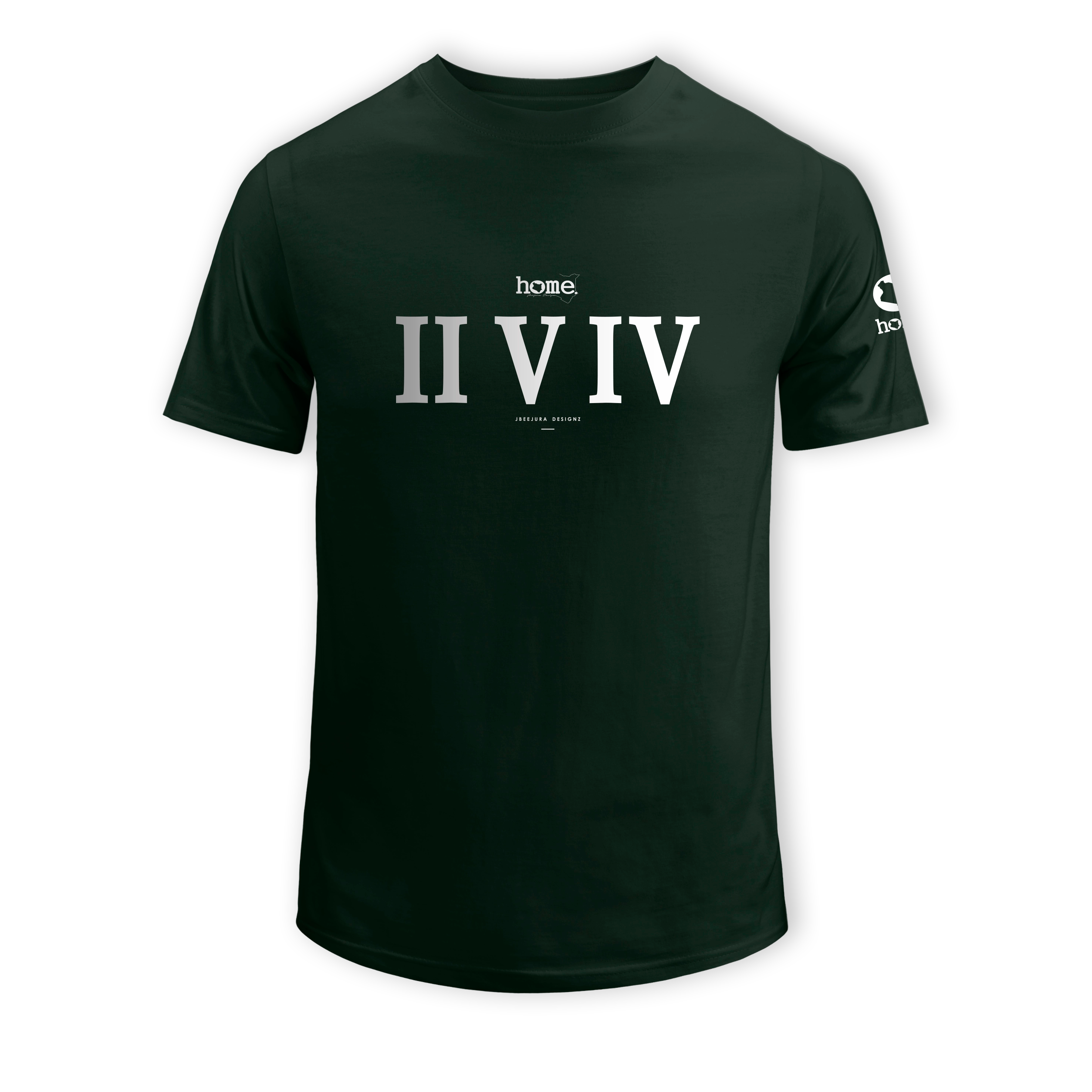 home_254 SHORT-SLEEVED FOREST GREEN T-SHIRT WITH A SILVER ROMAN NUMERALS PRINT – COTTON PLUS FABRIC