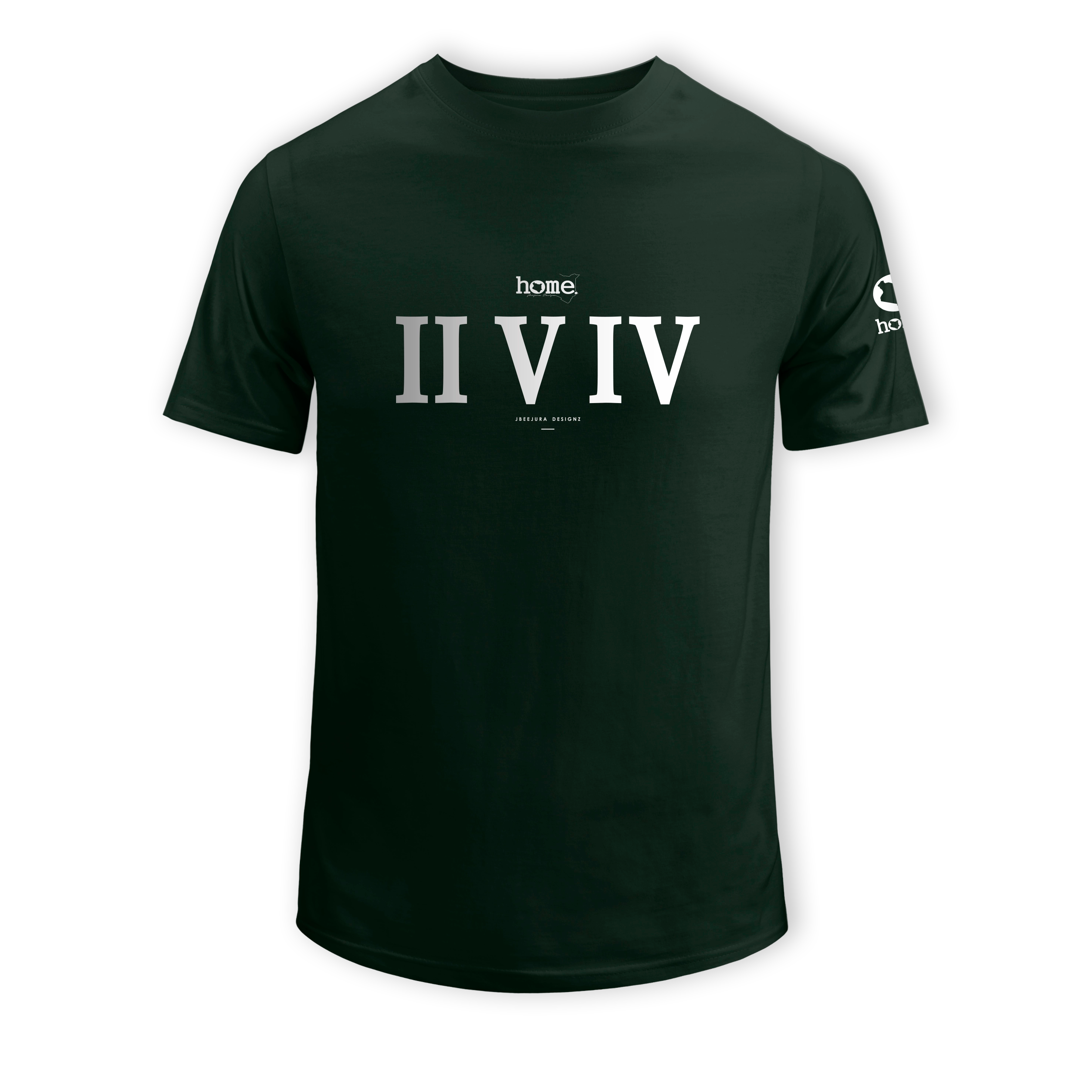 home_254 KIDS SHORT-SLEEVED FOREST GREEN T-SHIRT WITH A SILVER ROMAN NUMERALS PRINT – COTTON PLUS FABRIC