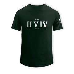 home_254 KIDS SHORT-SLEEVED FOREST GREEN T-SHIRT WITH A SILVER ROMAN NUMERALS PRINT – COTTON PLUS FABRIC