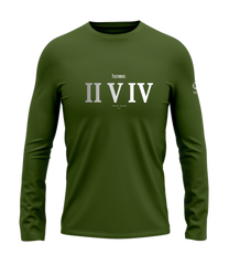 home_254 LONG-SLEEVED JUNGLE GREEN T-SHIRT WITH A SILVER ROMAN NUMERALS PRINT – COTTON PLUS FABRIC