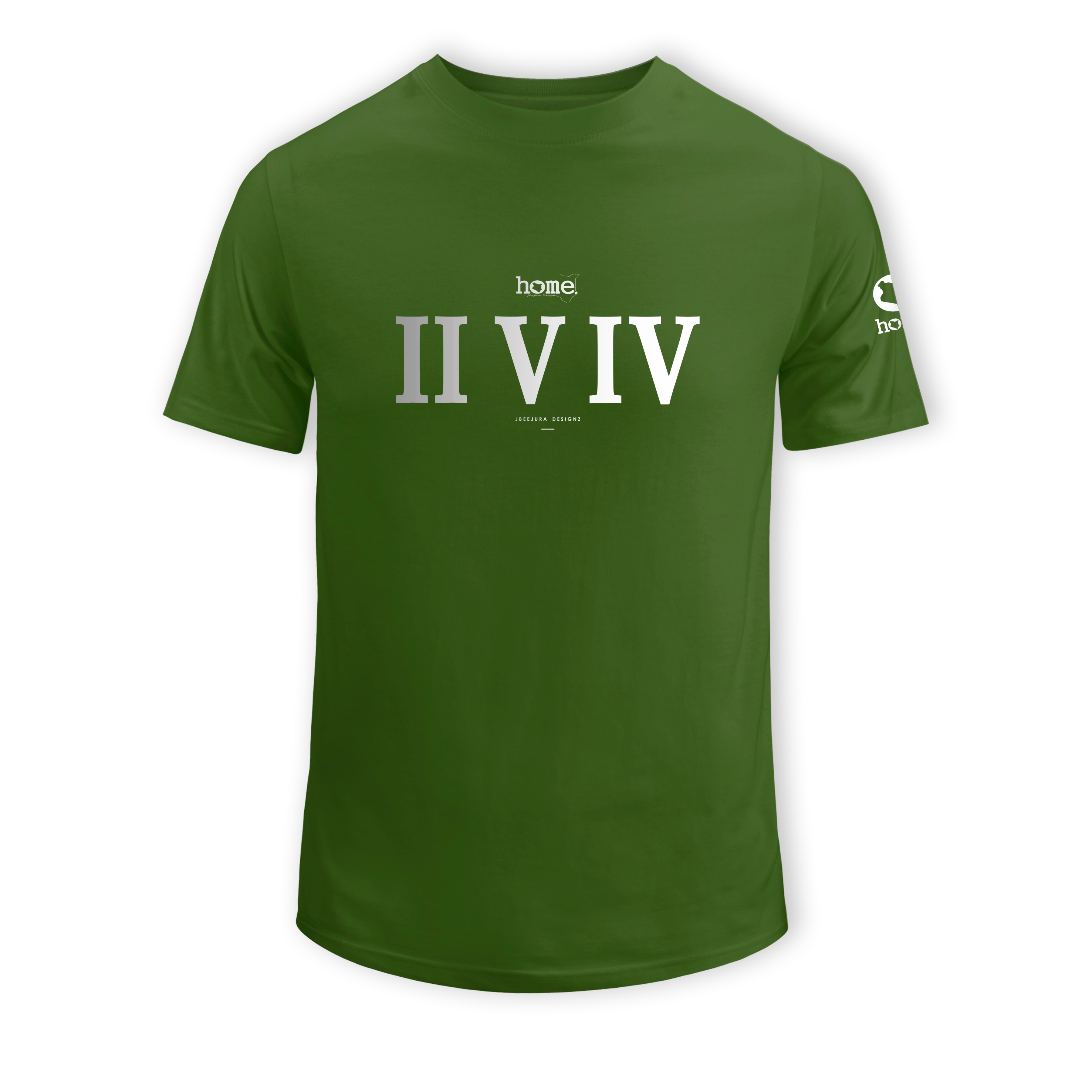 home_254 SHORT-SLEEVED JUNGLE GREEN T-SHIRT WITH A SILVER ROMAN NUMERALS PRINT – COTTON PLUS FABRIC