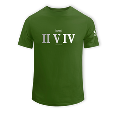 home_254 KIDS SHORT-SLEEVED JUNGLE GREEN T-SHIRT WITH A SILVER ROMAN NUMERALS PRINT – COTTON PLUS FABRIC