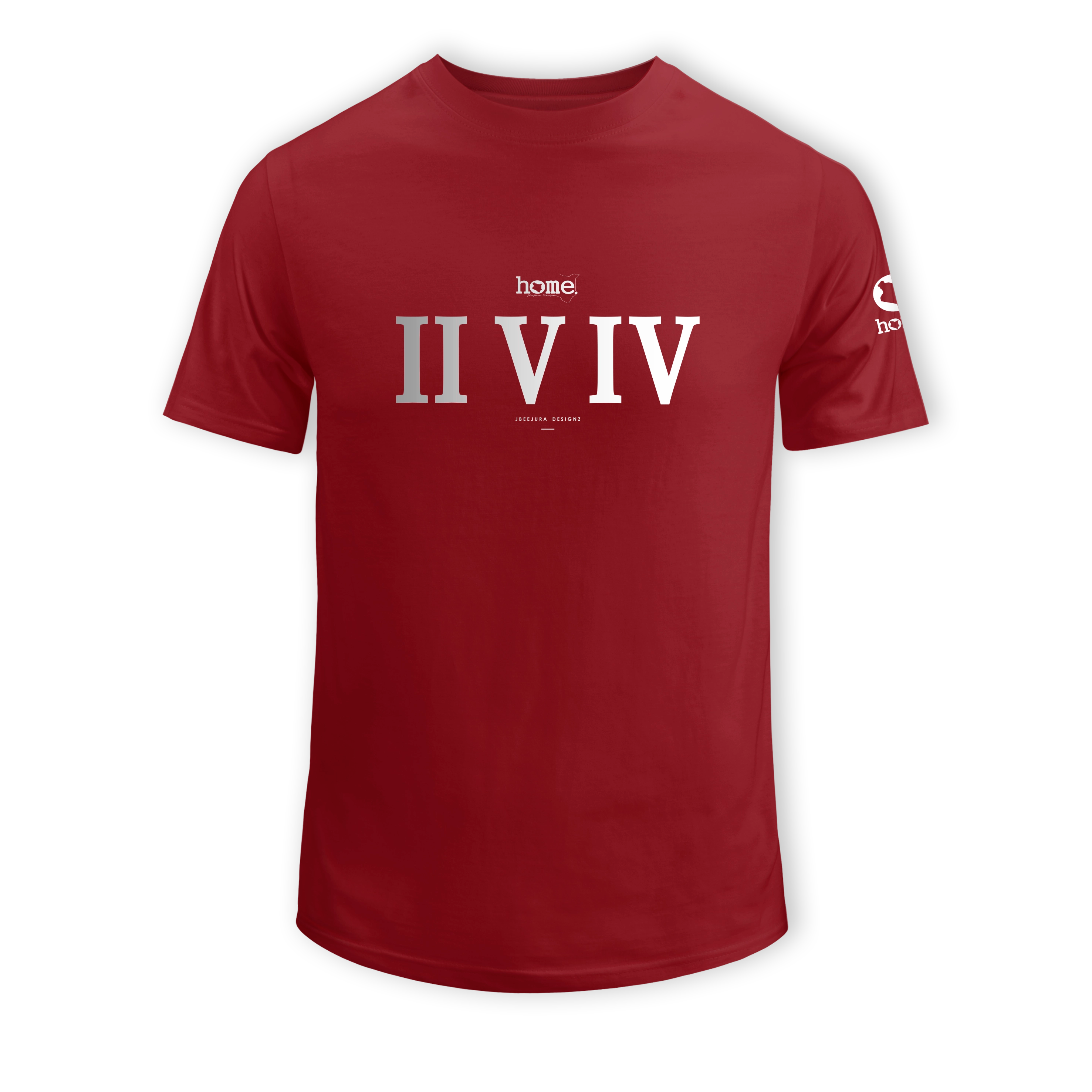 home_254 SHORT-SLEEVED MAROON RED T-SHIRT WITH A SILVER ROMAN NUMERALS PRINT – COTTON PLUS FABRIC