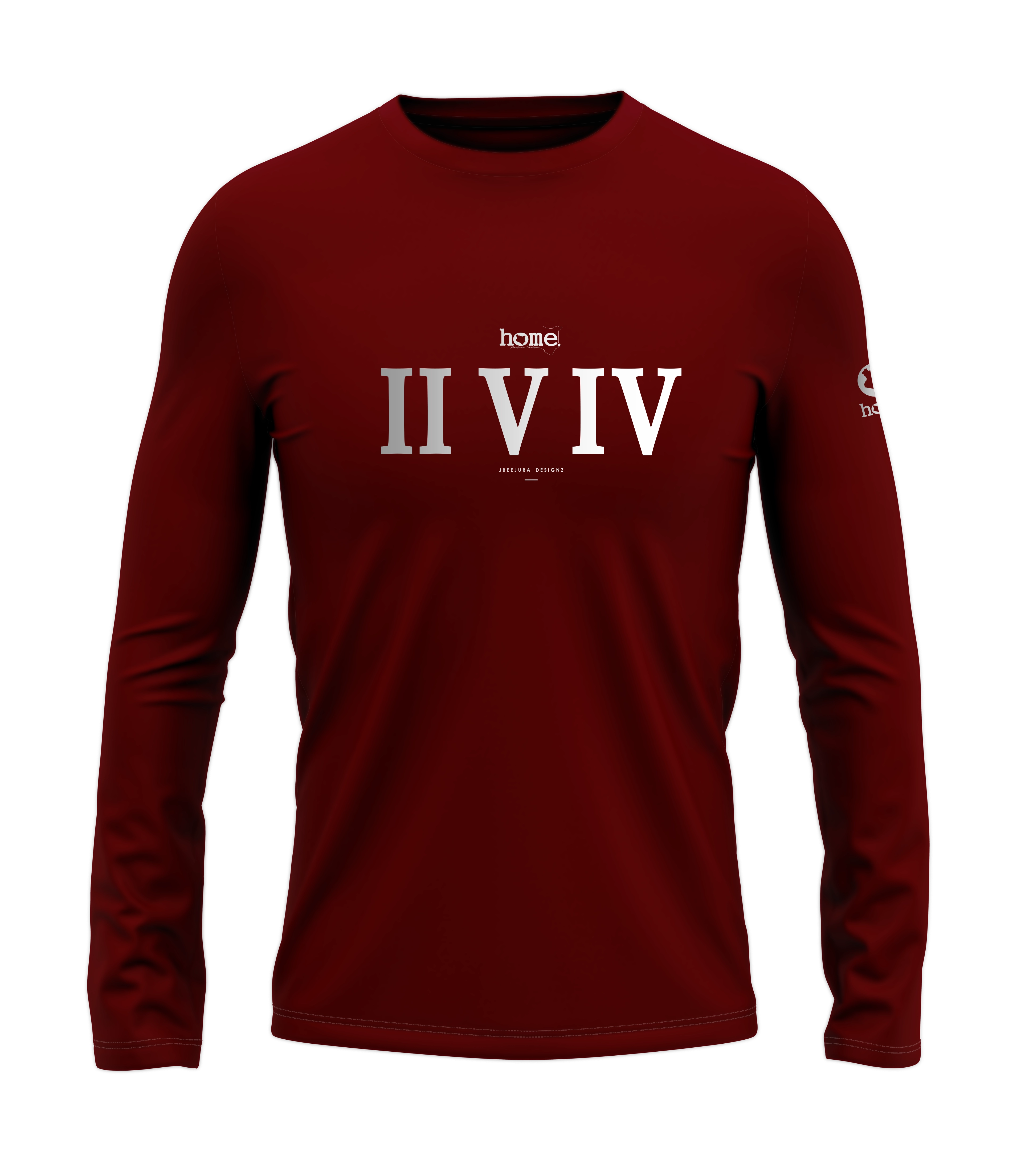 home_254 LONG-SLEEVED MAROON RED T-SHIRT WITH A SILVER ROMAN NUMERALS PRINT – COTTON PLUS FABRIC