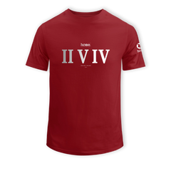 home_254 KIDS SHORT-SLEEVED MAROON RED T-SHIRT WITH A SILVER ROMAN NUMERALS PRINT – COTTON PLUS FABRIC