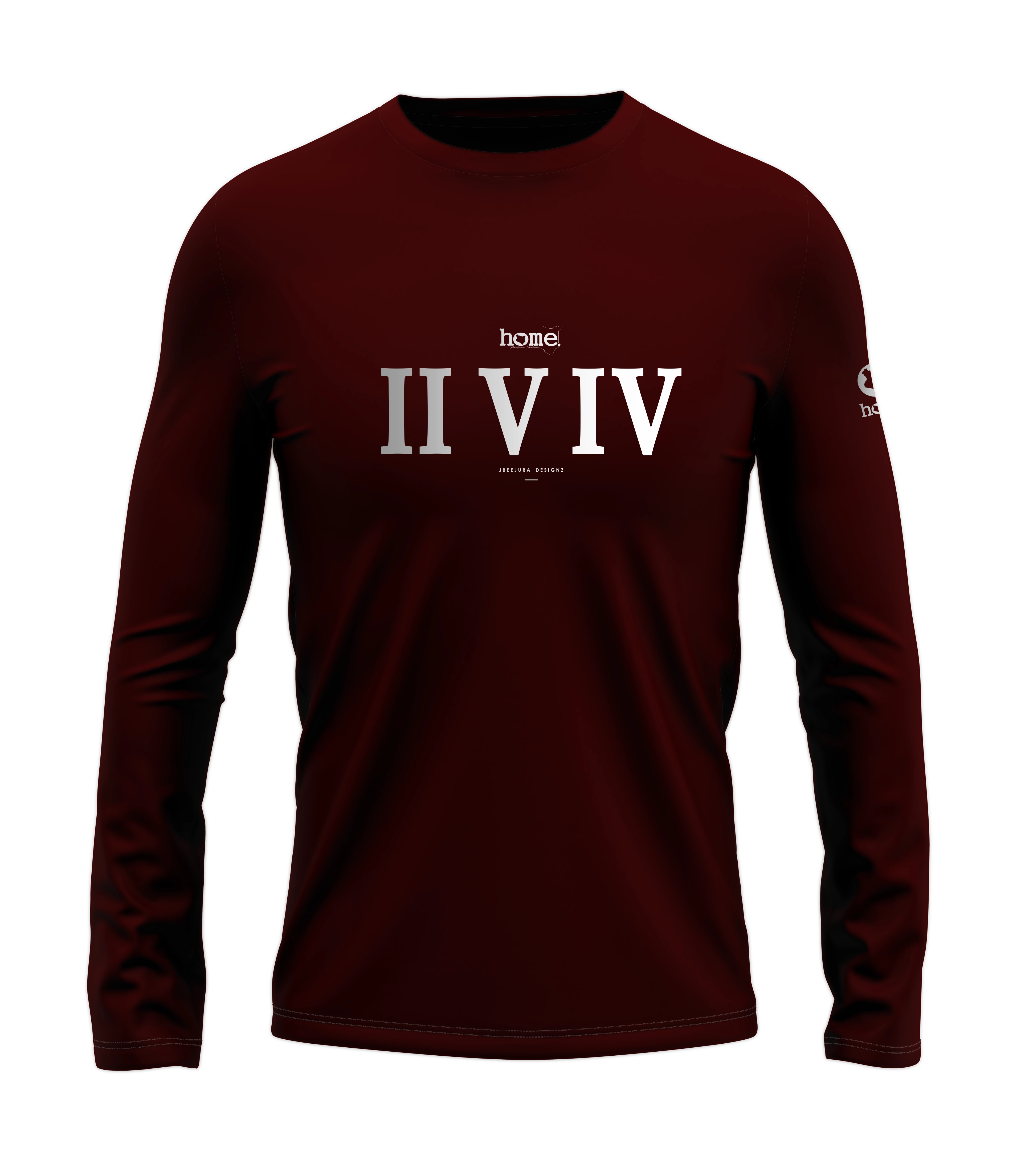 home_254 LONG-SLEEVED MAROON T-SHIRT WITH A SILVER ROMAN NUMERALS PRINT – COTTON PLUS FABRIC