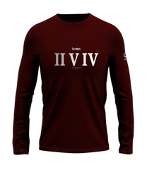 home_254 LONG-SLEEVED MAROON T-SHIRT WITH A SILVER ROMAN NUMERALS PRINT – COTTON PLUS FABRIC