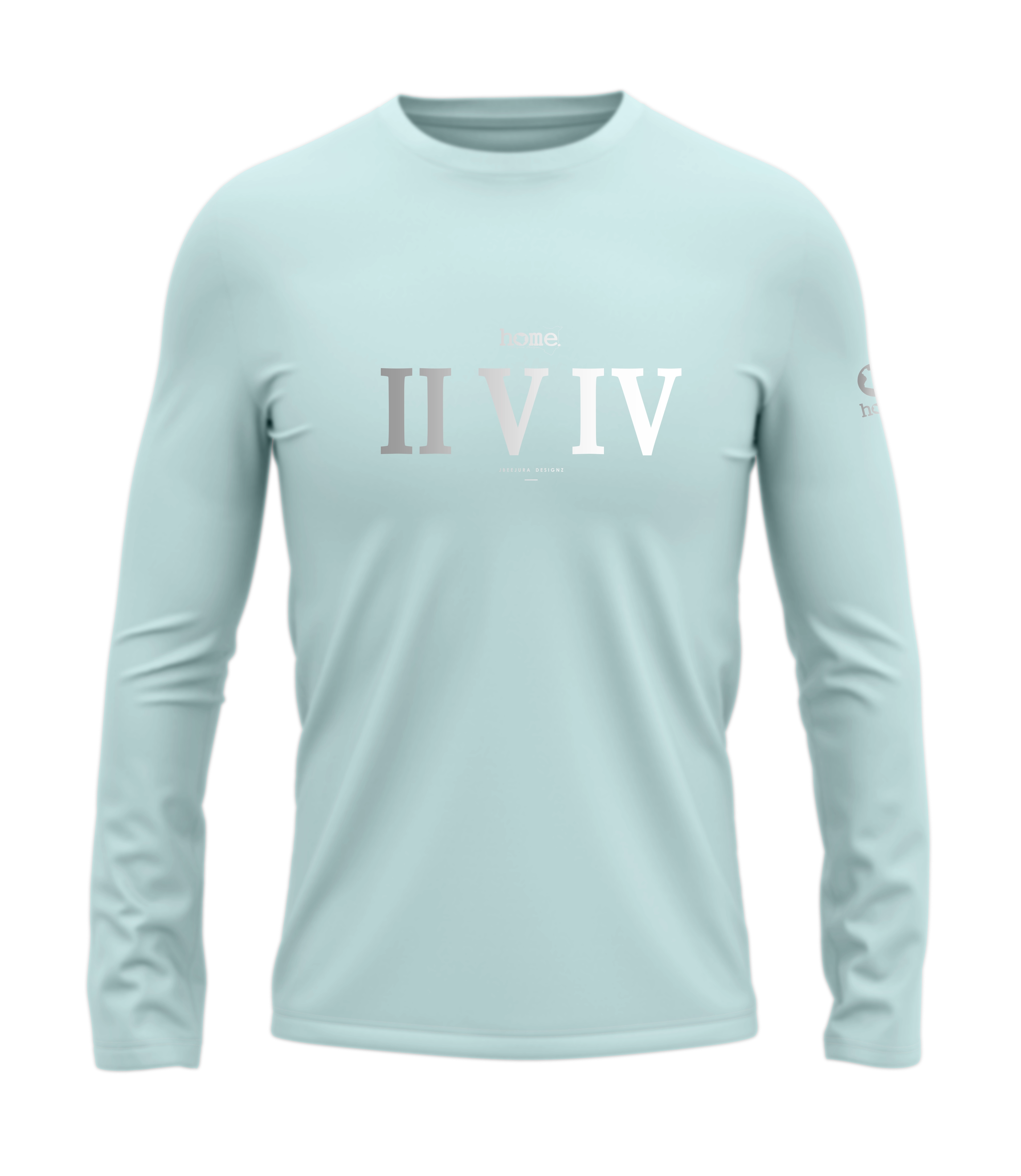 home_254 LONG-SLEEVED MISTY BLUE T-SHIRT WITH A SILVER ROMAN NUMERALS PRINT – COTTON PLUS FABRIC