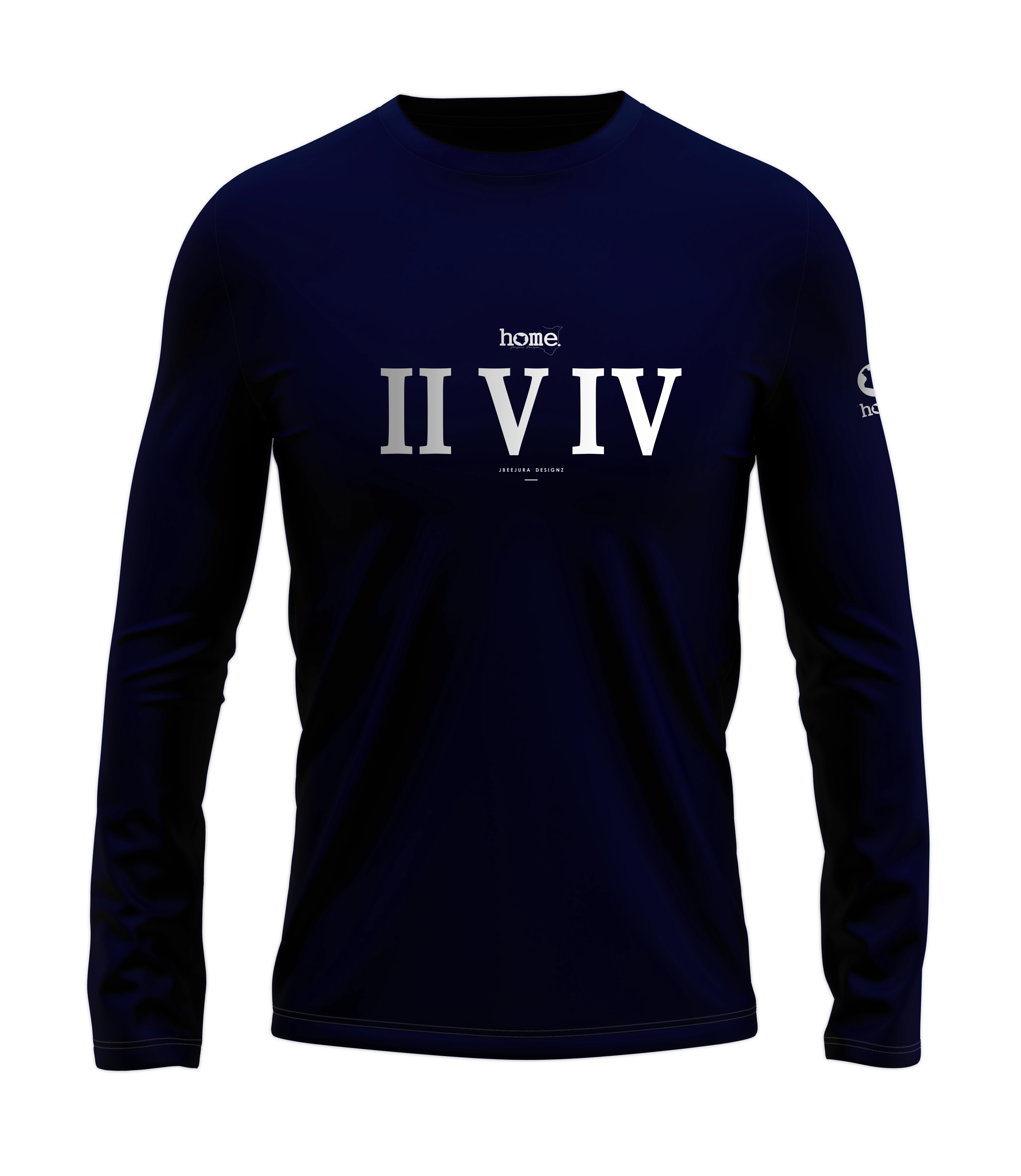 home_254 LONG-SLEEVED NAVY BLUE T-SHIRT WITH A SILVER ROMAN NUMERALS PRINT – COTTON PLUS FABRIC