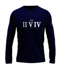 home_254 LONG-SLEEVED NAVY BLUE T-SHIRT WITH A SILVER ROMAN NUMERALS PRINT – COTTON PLUS FABRIC