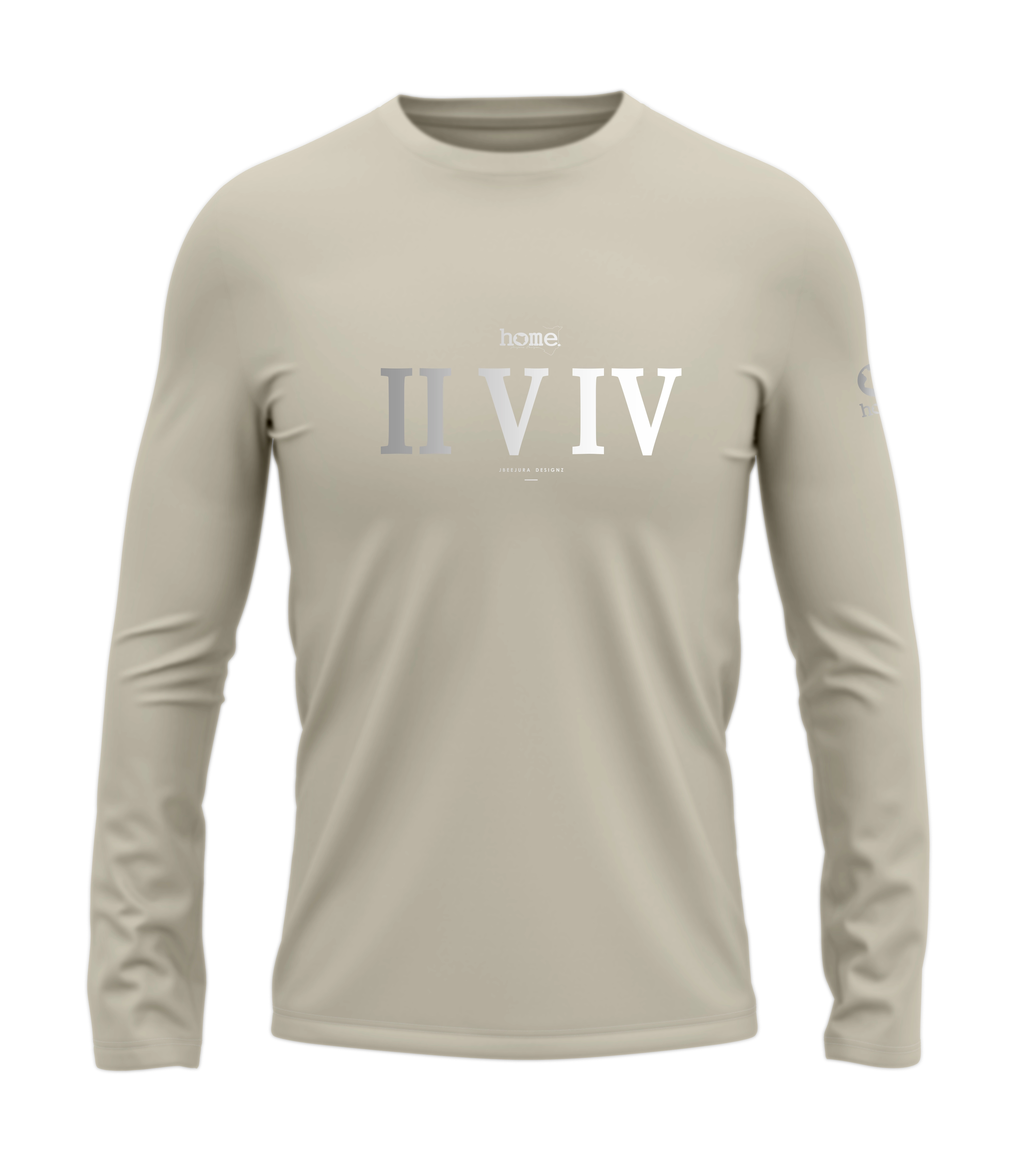 home_254 LONG-SLEEVED NUDE T-SHIRT WITH A SILVER ROMAN NUMERALS PRINT – COTTON PLUS FABRIC
