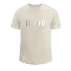 home_254 SHORT-SLEEVED NUDE T-SHIRT WITH A SILVER ROMAN NUMERALS PRINT – COTTON PLUS FABRIC