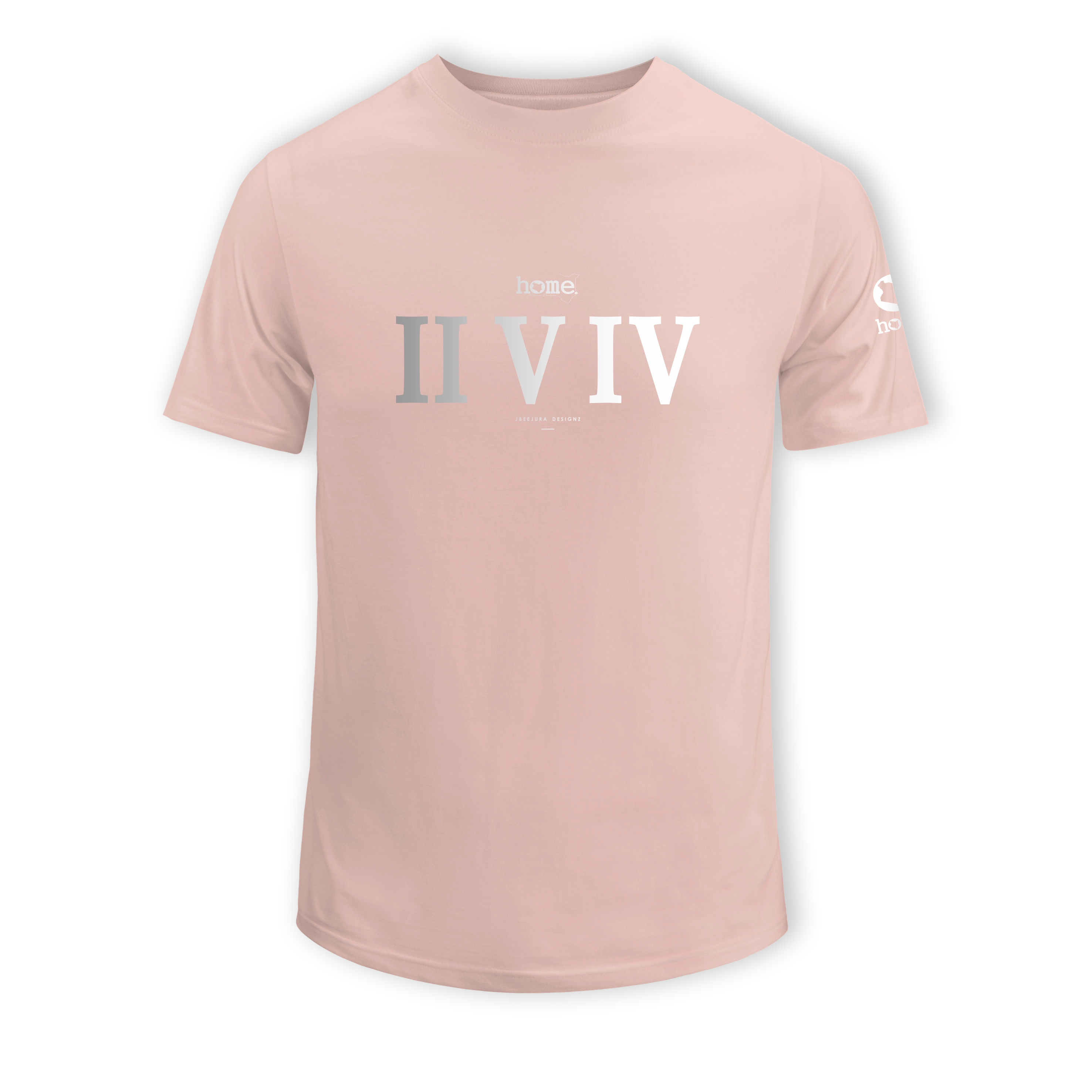 home_254 SHORT-SLEEVED PEACH T-SHIRT WITH A SILVER ROMAN NUMERALS PRINT – COTTON PLUS FABRIC