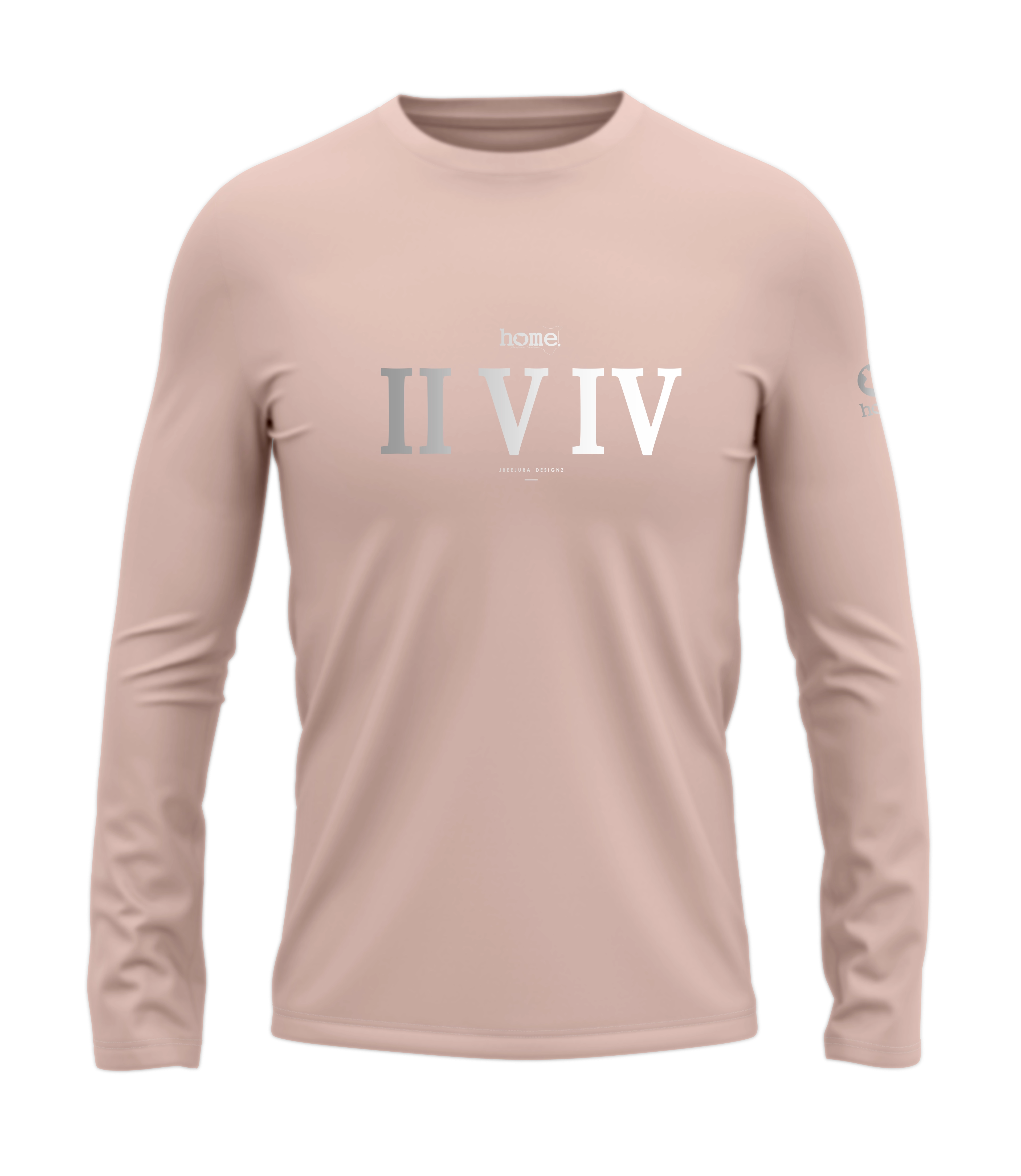 home_254 LONG-SLEEVED PEACH T-SHIRT WITH A SILVER ROMAN NUMERALS PRINT – COTTON PLUS FABRIC