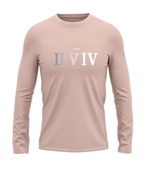 home_254 LONG-SLEEVED PEACH T-SHIRT WITH A SILVER ROMAN NUMERALS PRINT – COTTON PLUS FABRIC