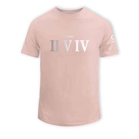 home_254 SHORT-SLEEVED PEACH T-SHIRT WITH A SILVER ROMAN NUMERALS PRINT – COTTON PLUS FABRIC