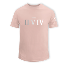 home_254 SHORT-SLEEVED PEACH T-SHIRT WITH A SILVER ROMAN NUMERALS PRINT – COTTON PLUS FABRIC