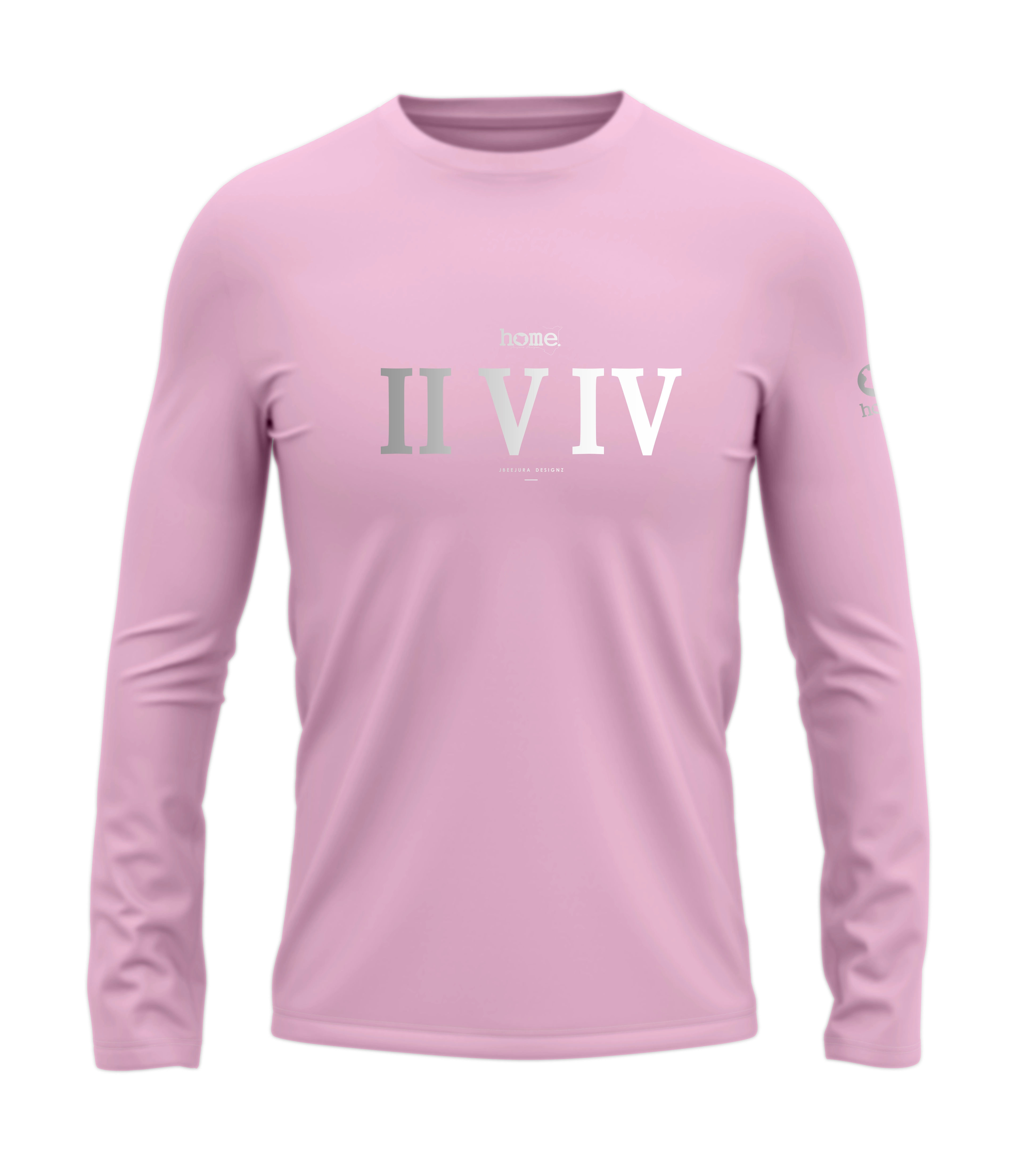 home_254 LONG-SLEEVED PINK T-SHIRT WITH A SILVER ROMAN NUMERALS PRINT – COTTON PLUS FABRIC