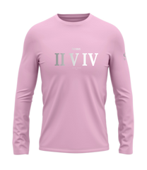 home_254 LONG-SLEEVED PINK T-SHIRT WITH A SILVER ROMAN NUMERALS PRINT – COTTON PLUS FABRIC