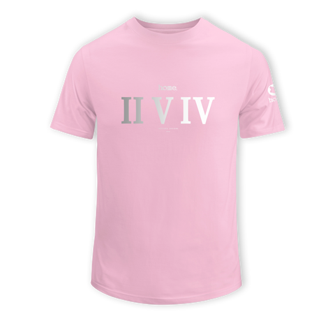 home_254 KIDS SHORT-SLEEVED PINK T-SHIRT WITH A SILVER ROMAN NUMERALS PRINT – COTTON PLUS FABRIC