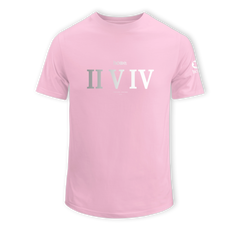 home_254 KIDS SHORT-SLEEVED PINK T-SHIRT WITH A SILVER ROMAN NUMERALS PRINT – COTTON PLUS FABRIC