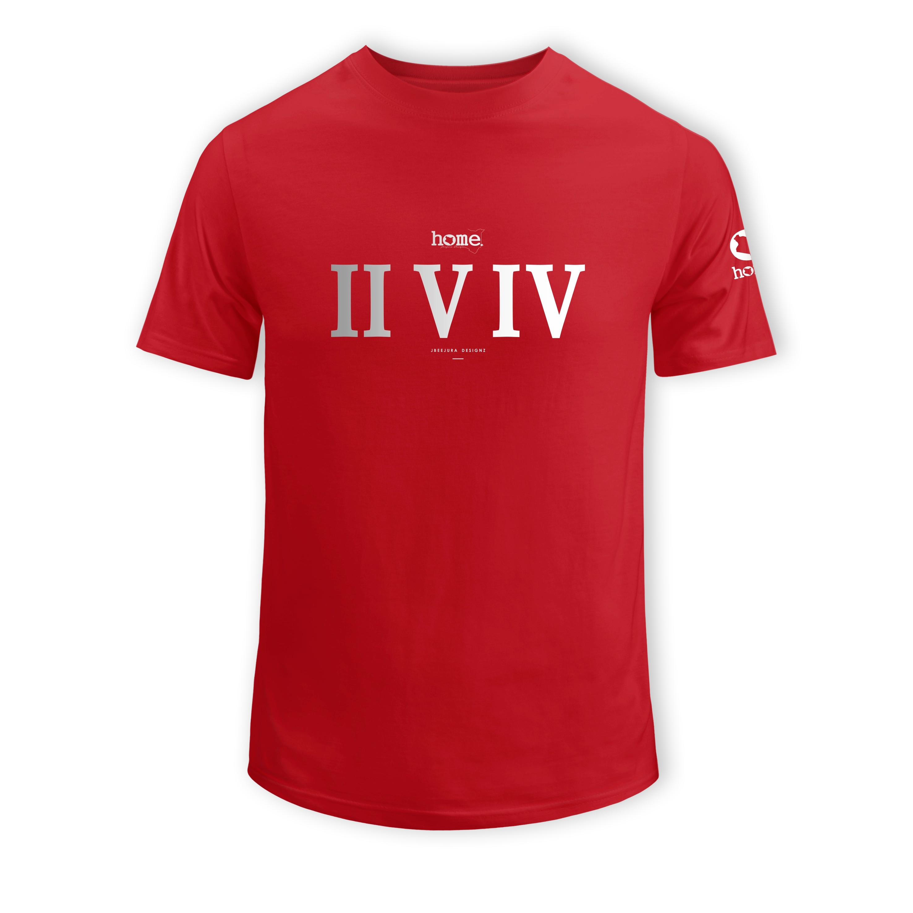 home_254 SHORT-SLEEVED RED T-SHIRT WITH A SILVER ROMAN NUMERALS PRINT – COTTON PLUS FABRIC