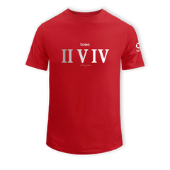 home_254 KIDS SHORT-SLEEVED RED T-SHIRT WITH A SILVER ROMAN NUMERALS PRINT – COTTON PLUS FABRIC