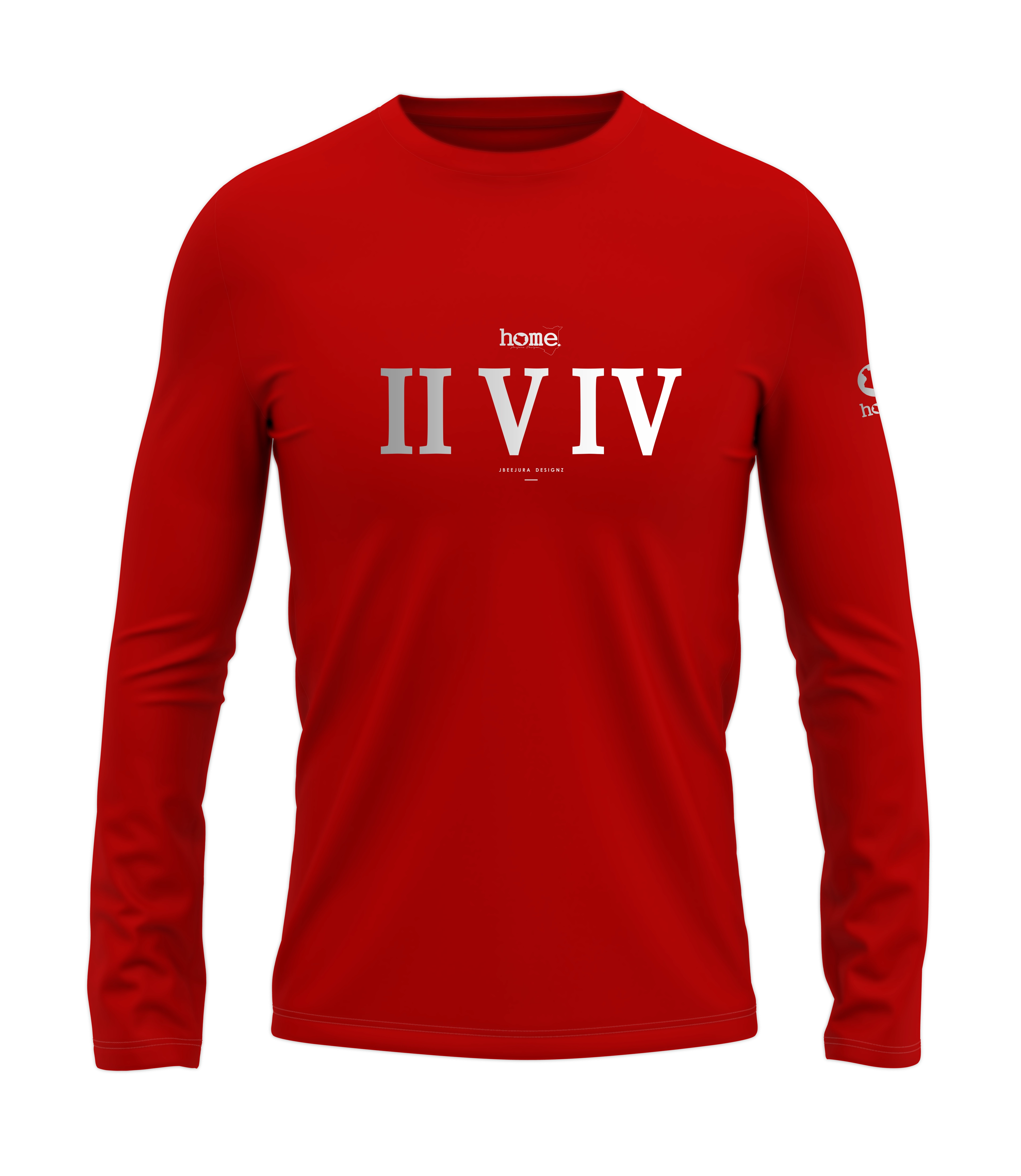 home_254 LONG-SLEEVED RED T-SHIRT WITH A SILVER ROMAN NUMERALS PRINT – COTTON PLUS FABRIC