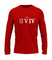 home_254 LONG-SLEEVED RED T-SHIRT WITH A SILVER ROMAN NUMERALS PRINT – COTTON PLUS FABRIC