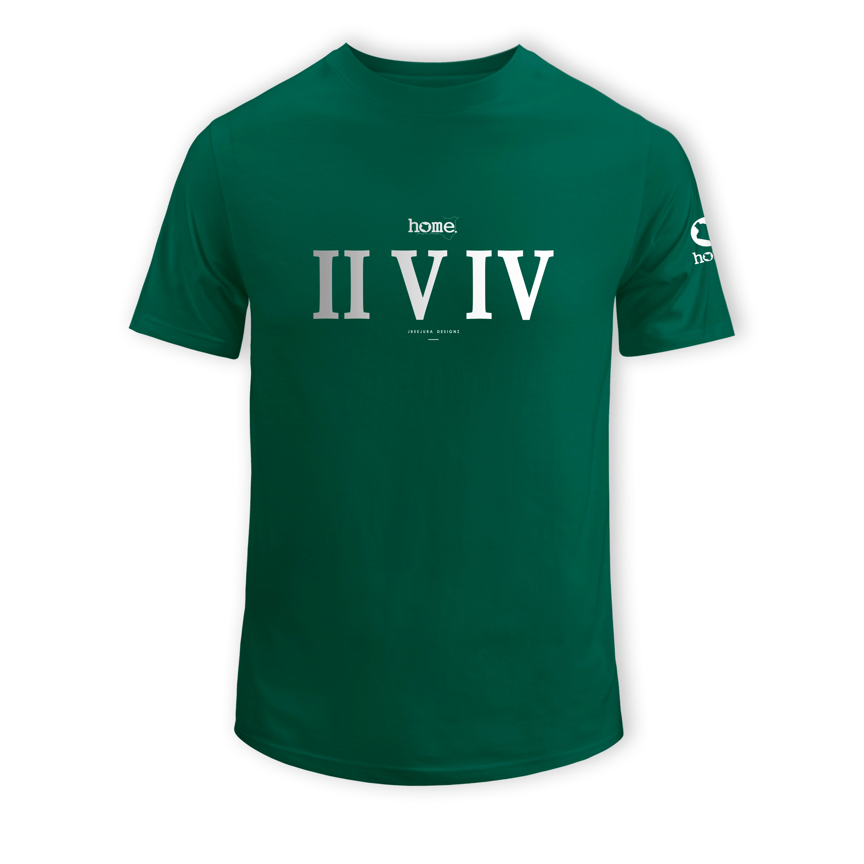 home_254 SHORT-SLEEVED RICH GREEN T-SHIRT WITH A SILVER ROMAN NUMERALS PRINT – COTTON PLUS FABRIC