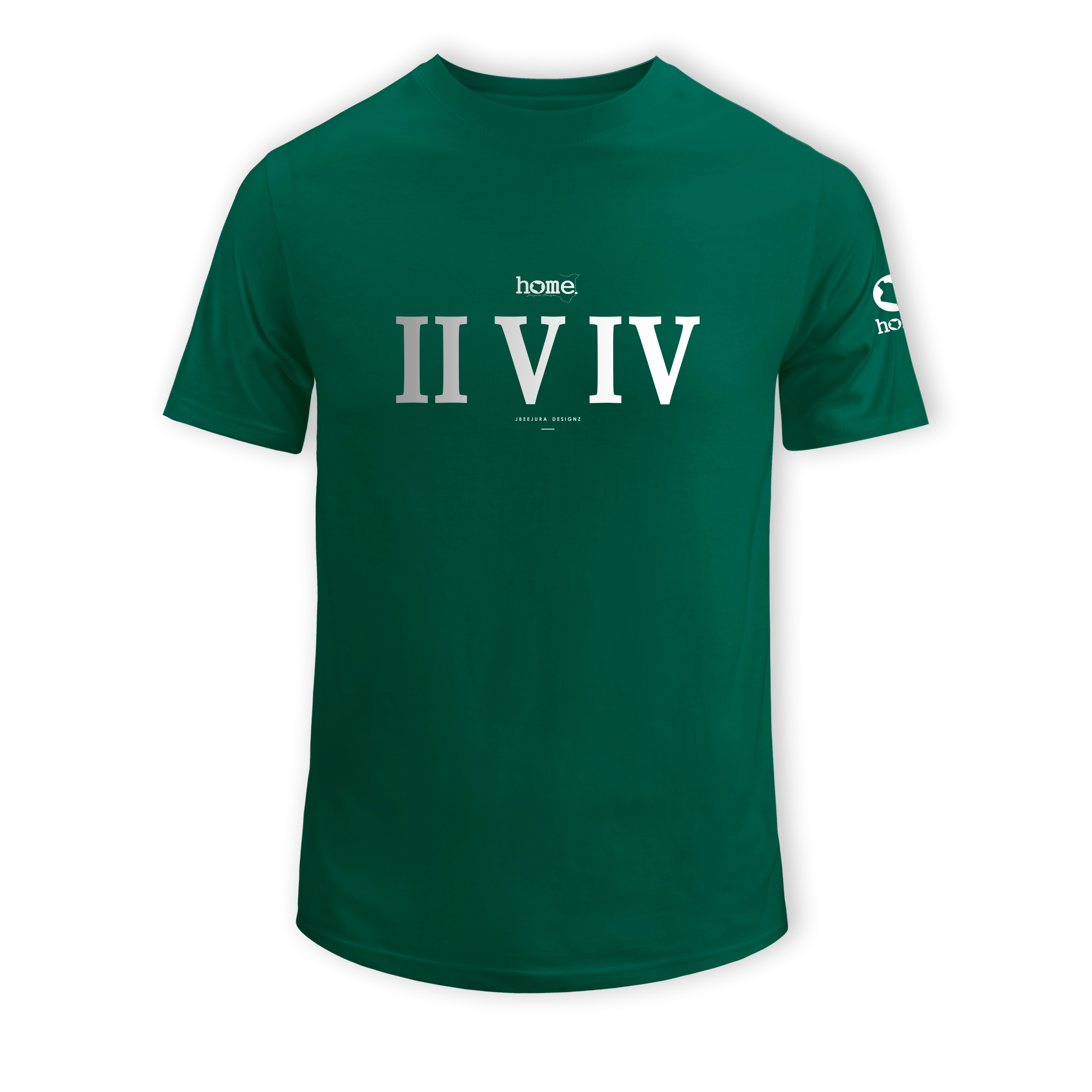 home_254 KIDS SHORT-SLEEVED RICH GREEN T-SHIRT WITH A SILVER ROMAN NUMERALS PRINT – COTTON PLUS FABRIC