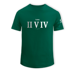 home_254 KIDS SHORT-SLEEVED RICH GREEN T-SHIRT WITH A SILVER ROMAN NUMERALS PRINT – COTTON PLUS FABRIC