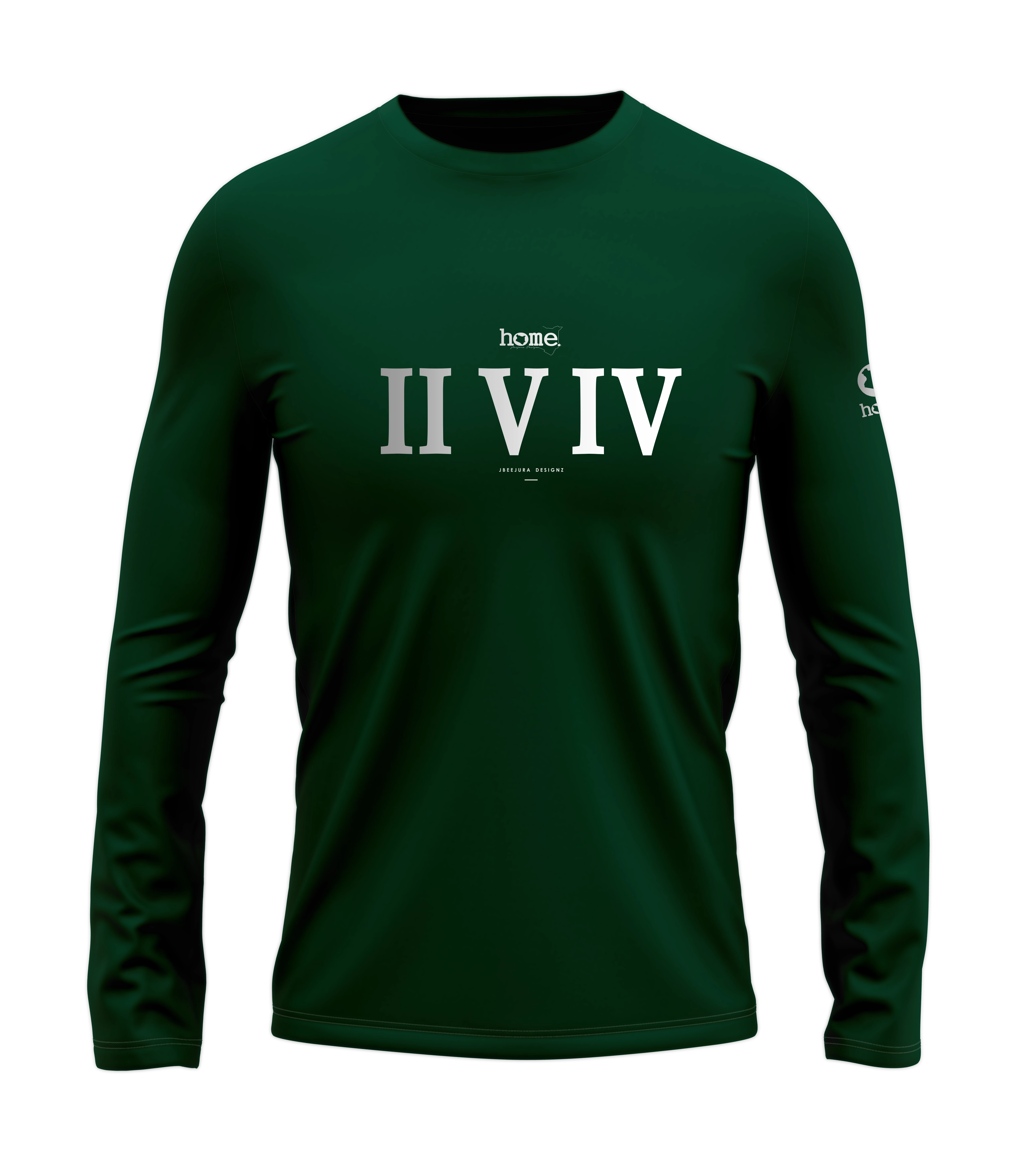 home_254 LONG-SLEEVED RICH GREEN T-SHIRT WITH A SILVER ROMAN NUMERALS PRINT – COTTON PLUS FABRIC