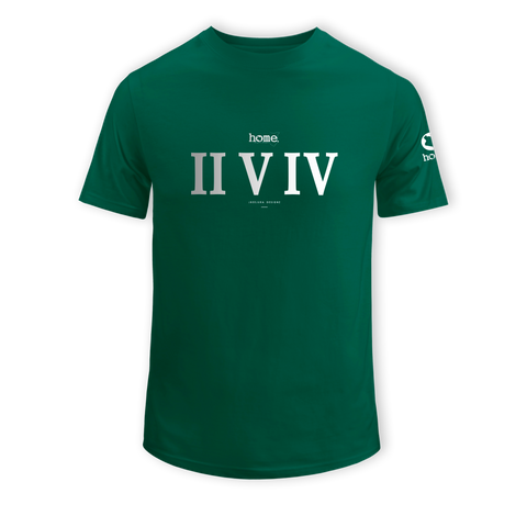 home_254 SHORT-SLEEVED RICH GREEN T-SHIRT WITH A SILVER ROMAN NUMERALS PRINT – COTTON PLUS FABRIC