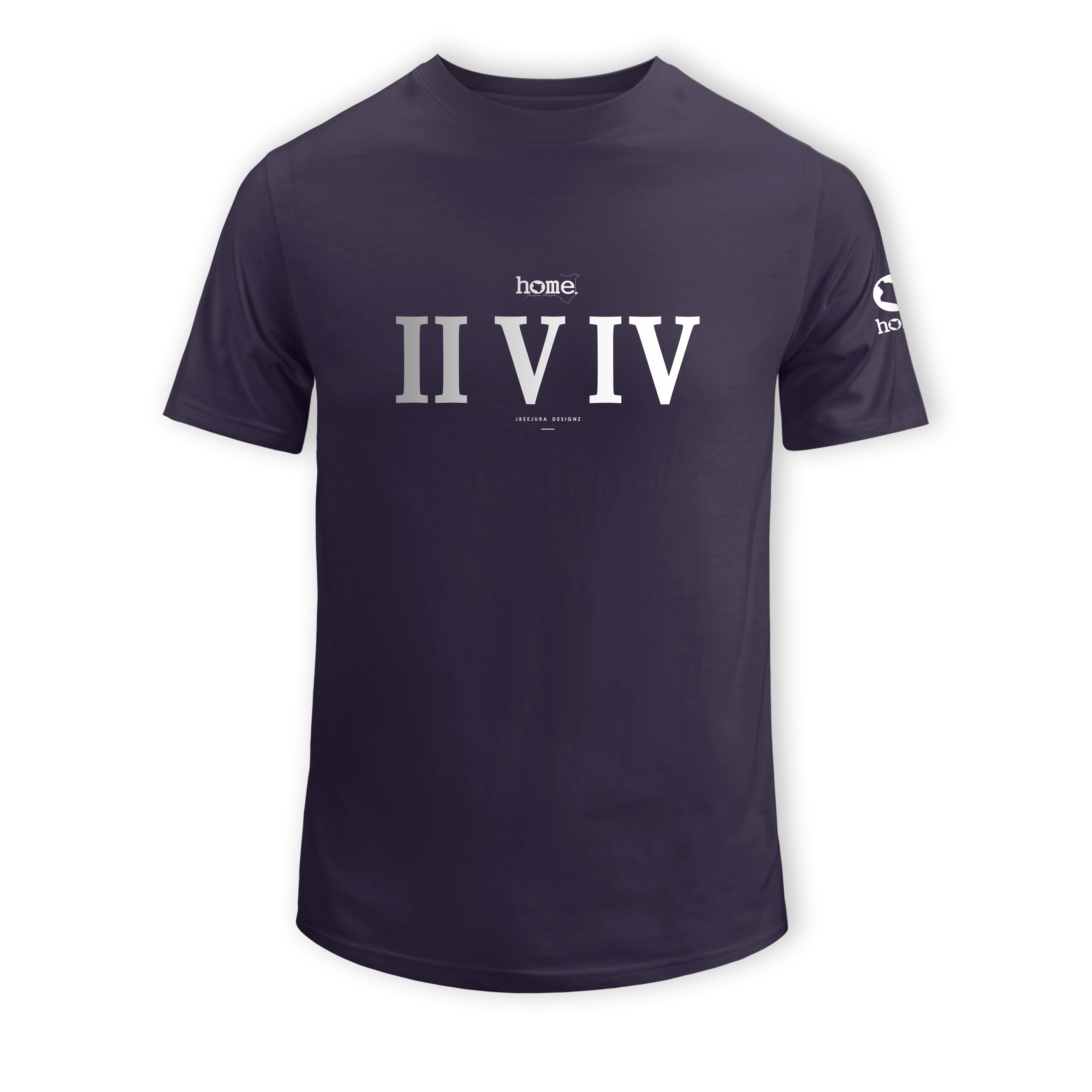 home_254 SHORT-SLEEVED RICH PURPLE T-SHIRT WITH A SILVER ROMAN NUMERALS PRINT – COTTON PLUS FABRIC