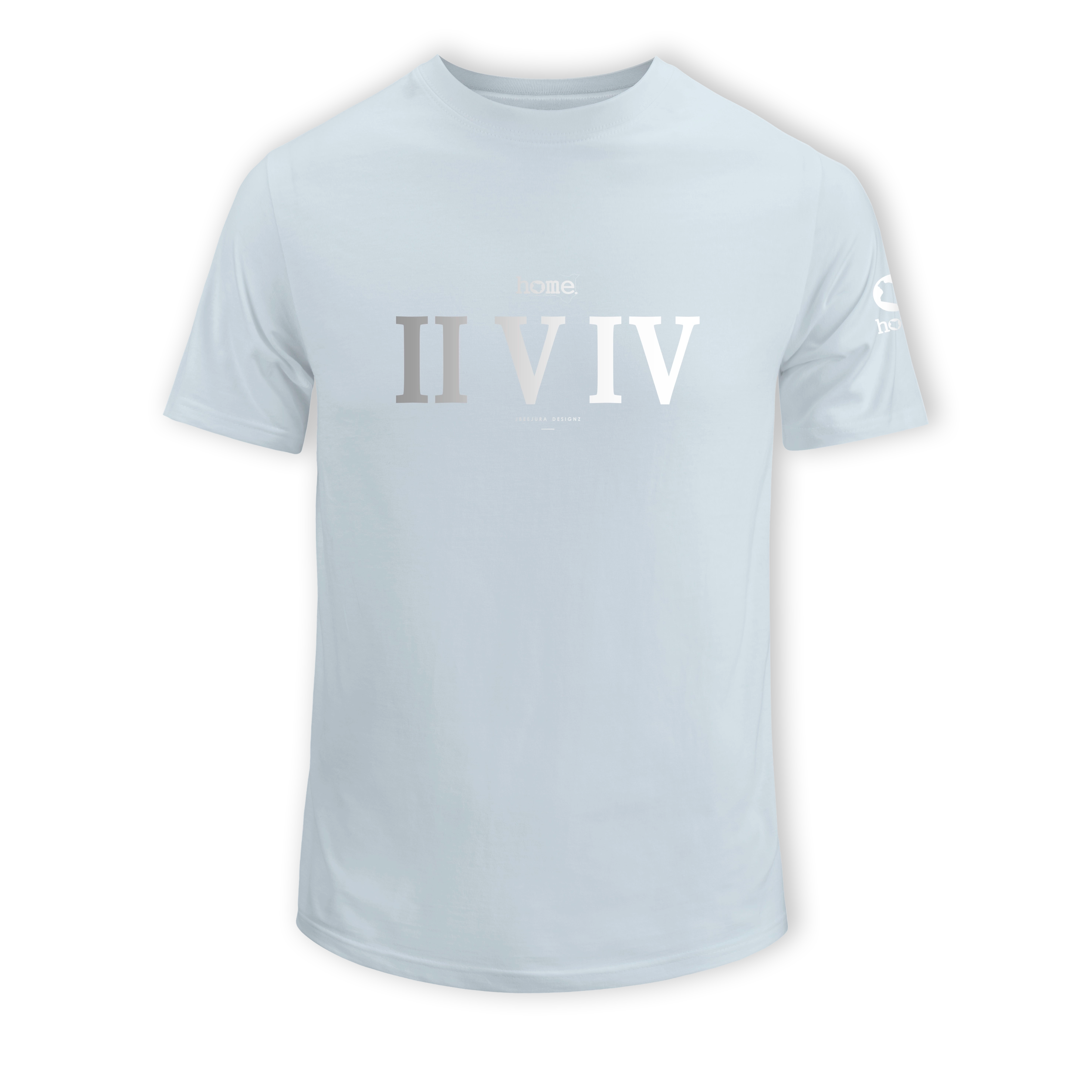 home_254 SHORT-SLEEVED SKY-BLUE T-SHIRT WITH A SILVER ROMAN NUMERALS PRINT – COTTON PLUS FABRIC