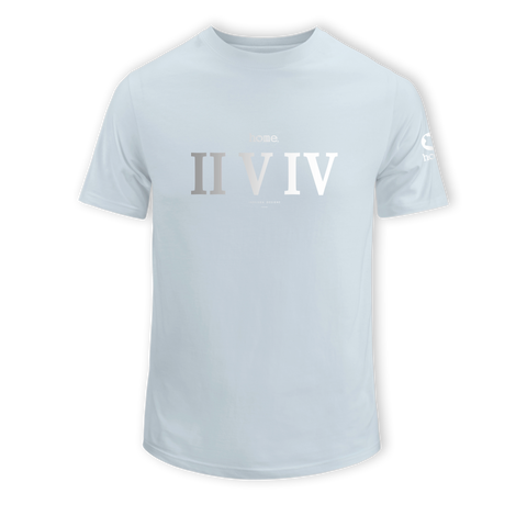 home_254 KIDS SHORT-SLEEVED SKY BLUE T-SHIRT WITH A SILVER ROMAN NUMERALS PRINT – COTTON PLUS FABRIC