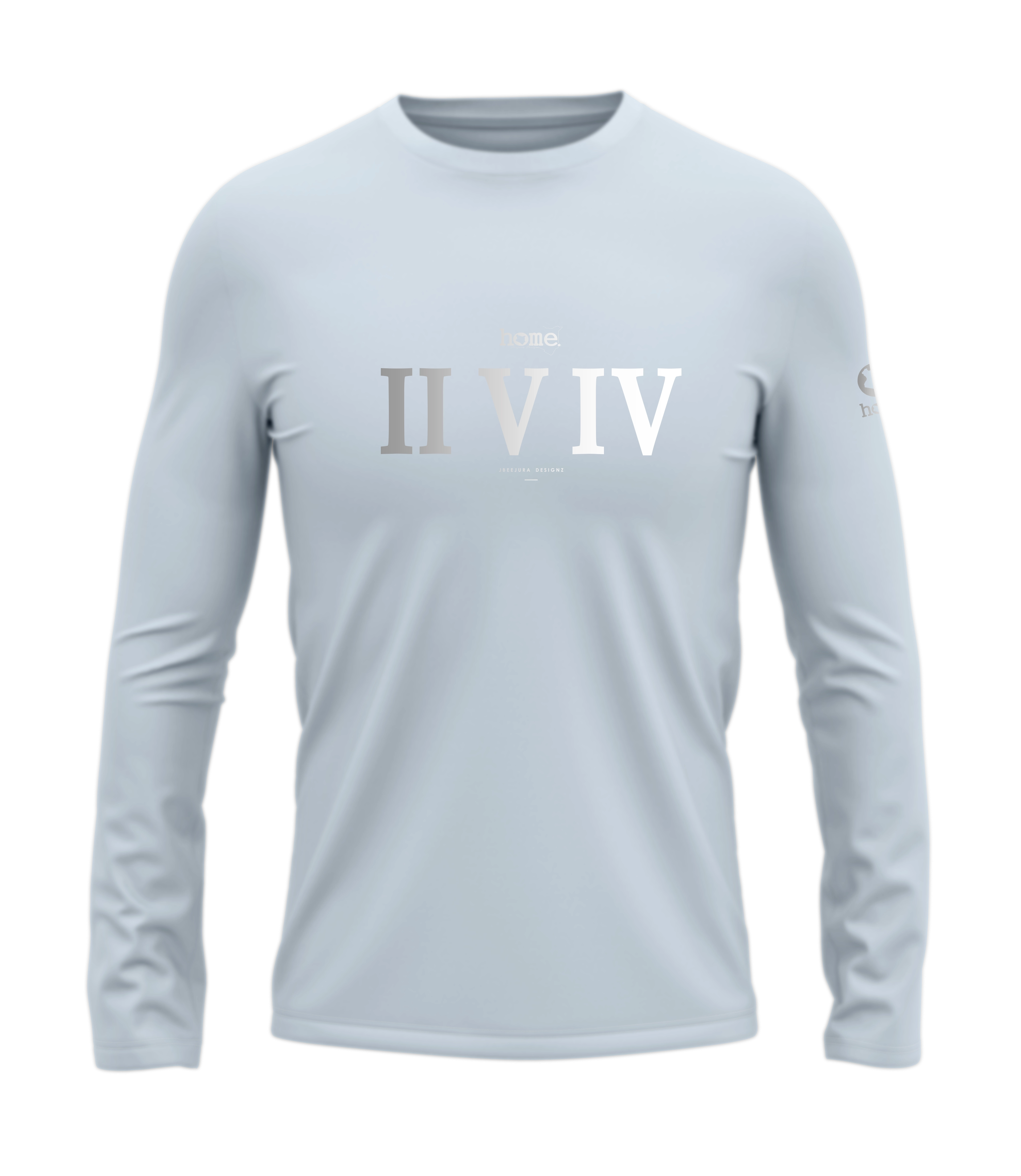 home_254 LONG-SLEEVED SKY-BLUE T-SHIRT WITH A SILVER ROMAN NUMERALS PRINT – COTTON PLUS FABRIC