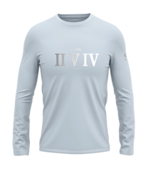 home_254 LONG-SLEEVED SKY-BLUE T-SHIRT WITH A SILVER ROMAN NUMERALS PRINT – COTTON PLUS FABRIC